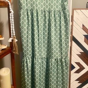 Green boho maxi dress SMALL